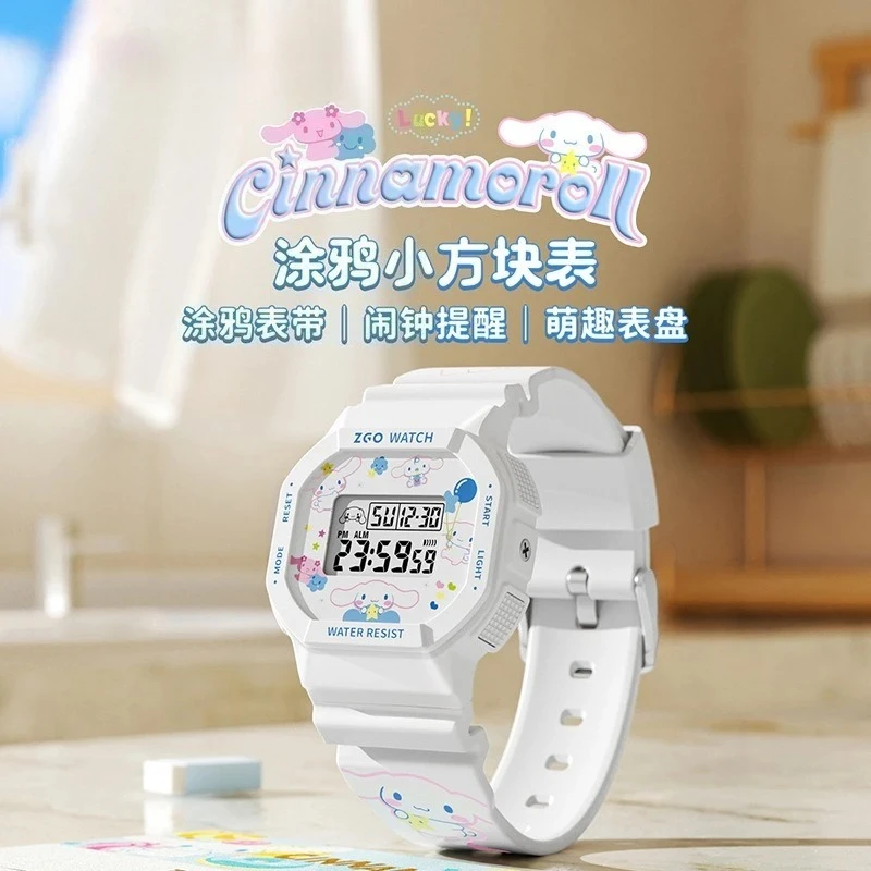 

Sanrio Hello Kitty, милые квадратные часы, водонепроницаемые спортивные наручные часы для девочек-подростков, милые и очаровательные, с ночником