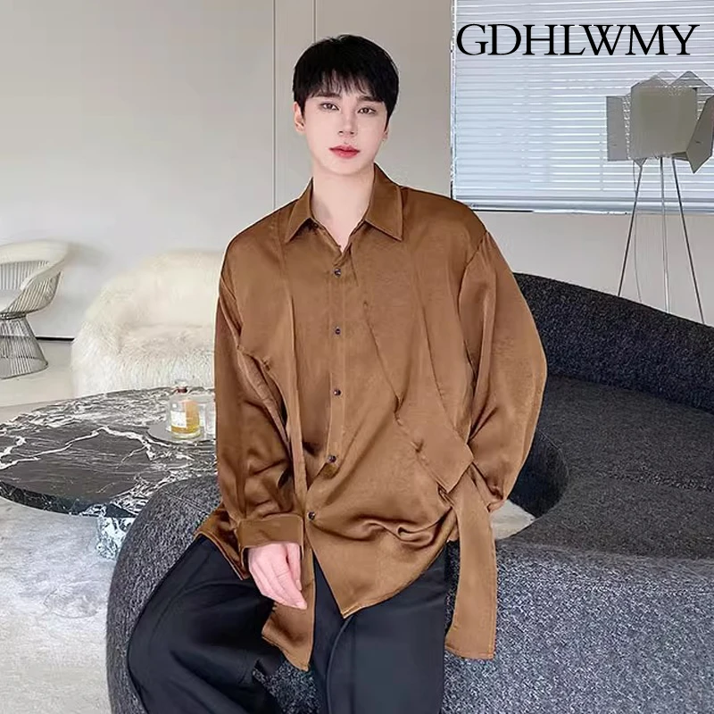 Gdhlwmy เสื้อพลีทผ้าซาตินย้อนยุคเสื้อผู้หญิงของเสื้อแขนยาวทรงหลวมดีไซน์ริบบิ้นแหวกแนวฤดูใบไม้ร่วง