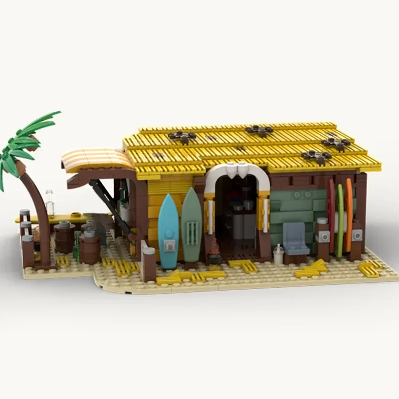 Moc อาคารอิฐ Street View รุ่น Surf Shop และบาร์เทคโนโลยี Modular Blocks ของขวัญของเล่นเด็ก DIY ชุดประกอบ