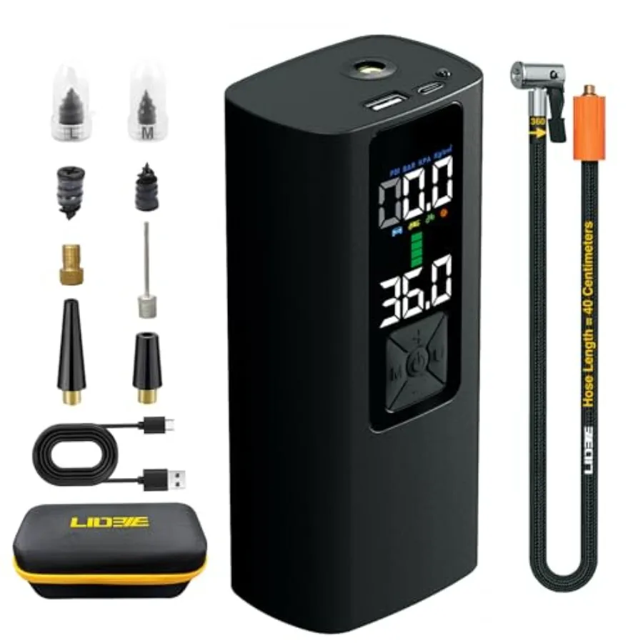 

Портативный насос для накачивания шин с перезаряжаемым воздушным компрессором 150PSI для автомобилей, мотоциклов и велосипедных шин, быстрая 4X скорость накачивания, встроенная