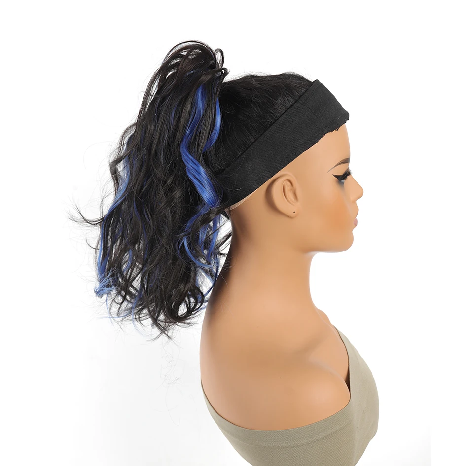 

Synthetic fashion female waterfall highlights blue half-tied curly ponytail