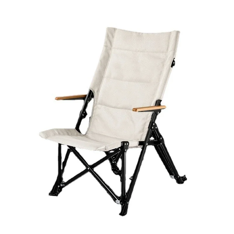 

Outdoor camping folding chair, aluminum alloy field camping high back chair solid wood adjustment