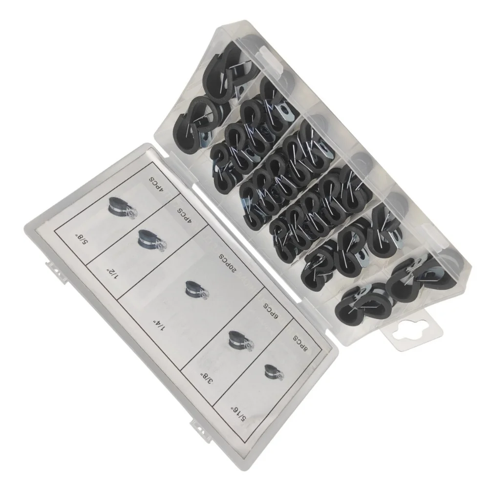 42PCS Cable Clamp Kit with Zinc Coated Metal and Elastic Rubber Cushion for Reliable Pipe and Wire Positioning