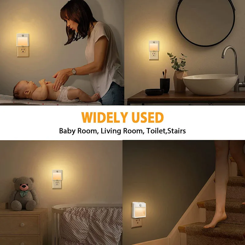 2pcs LED Night Lights EU US UK Plug Motion Sensor Wireless Wall Lamp Stepless Dimming for Bedside Table Bedroom Stairs Light