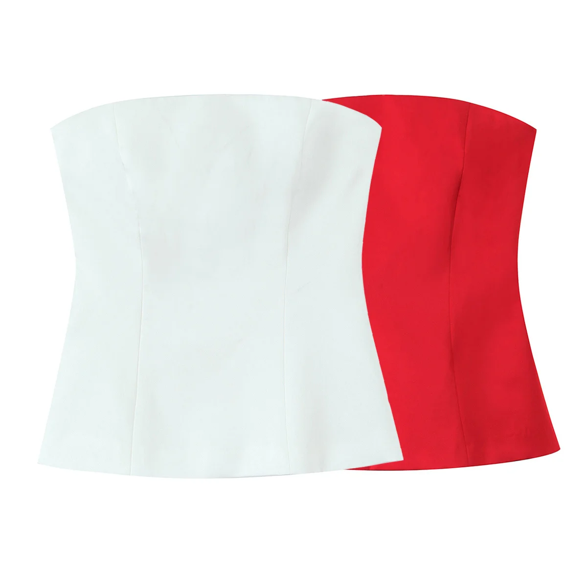 

TRAFZA Women's Fashion Versatile Solid 2-Color Silk Satin Texture Strapless Top Female Temperament Simple Slim Zipper Short Top