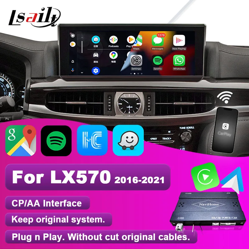 Lsailt Wireless CP/коробка AA для Lexus LX LX570 2016-2022 LX460d Автомобильный видеоинтерфейс с поддержкой A/C, Spotify