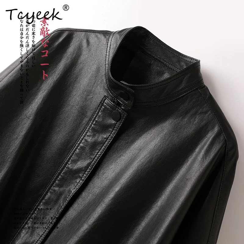 Tcyeek camada superior de pele de carneiro primavera outono high end manga morcego gola jaqueta de couro genuíno das mulheres Ж Dönishiжаglas Куртка