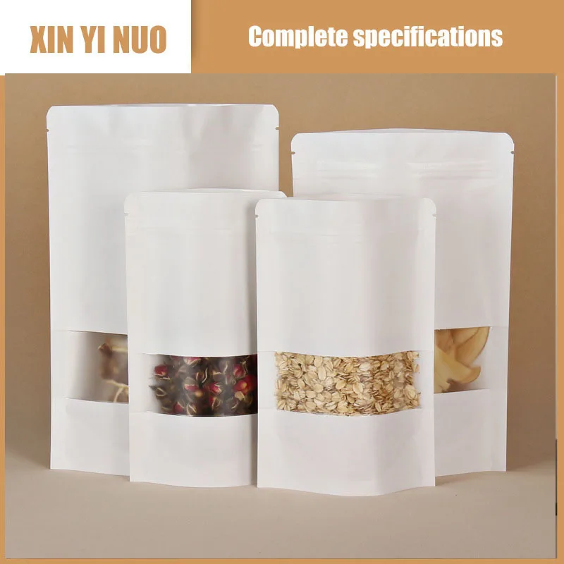 50Pcs/Lot Hd Window Kraft Paper Self-supporting Zip-lock Sealed Gift Tea Bag Wholesale Printing Logo