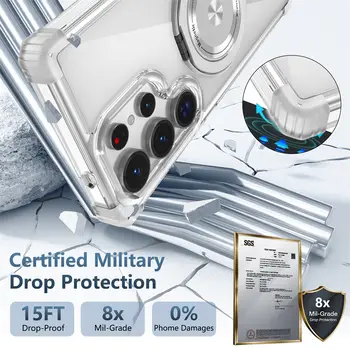 適用於三星 S25 Edge S24 S23 Plus FE S21 Ultra 的旋轉磁吸折疊支架透明手機殼,防震保護套 10 最佳銷售 三星S21 FE手機殼 - №10