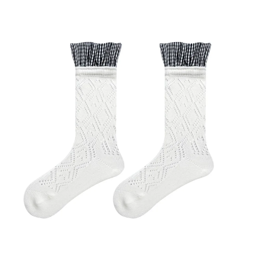 

Korean Fashion Thin Ruffle Socks Mesh Sweat-absorbing Women Hosiery Cotton Mid Tube JK Cotton Socks Running