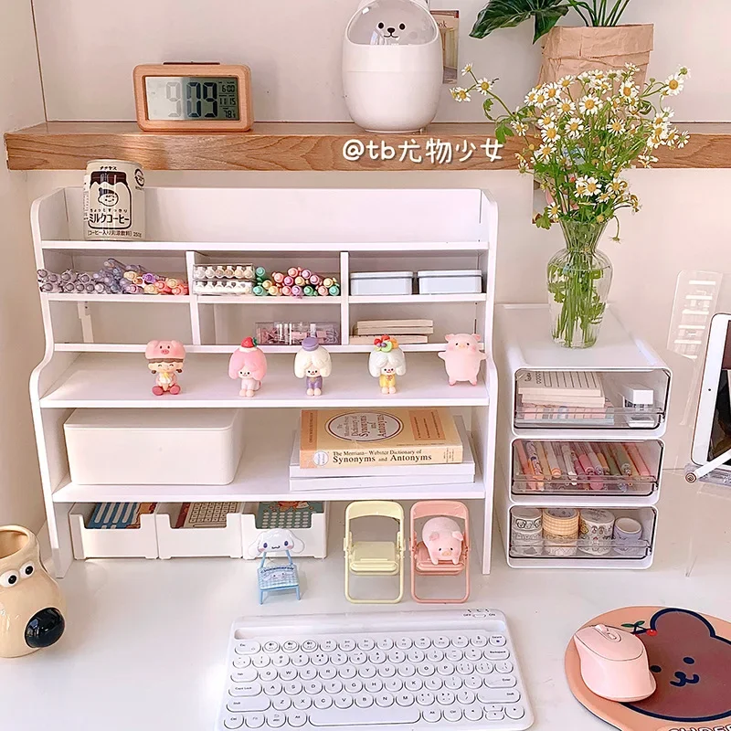 Desktop Shelf Student Dormitory White Desk Storage Shelf Office Desk Cute Simple Stationery Arrangement Rack Multi-Layer Small