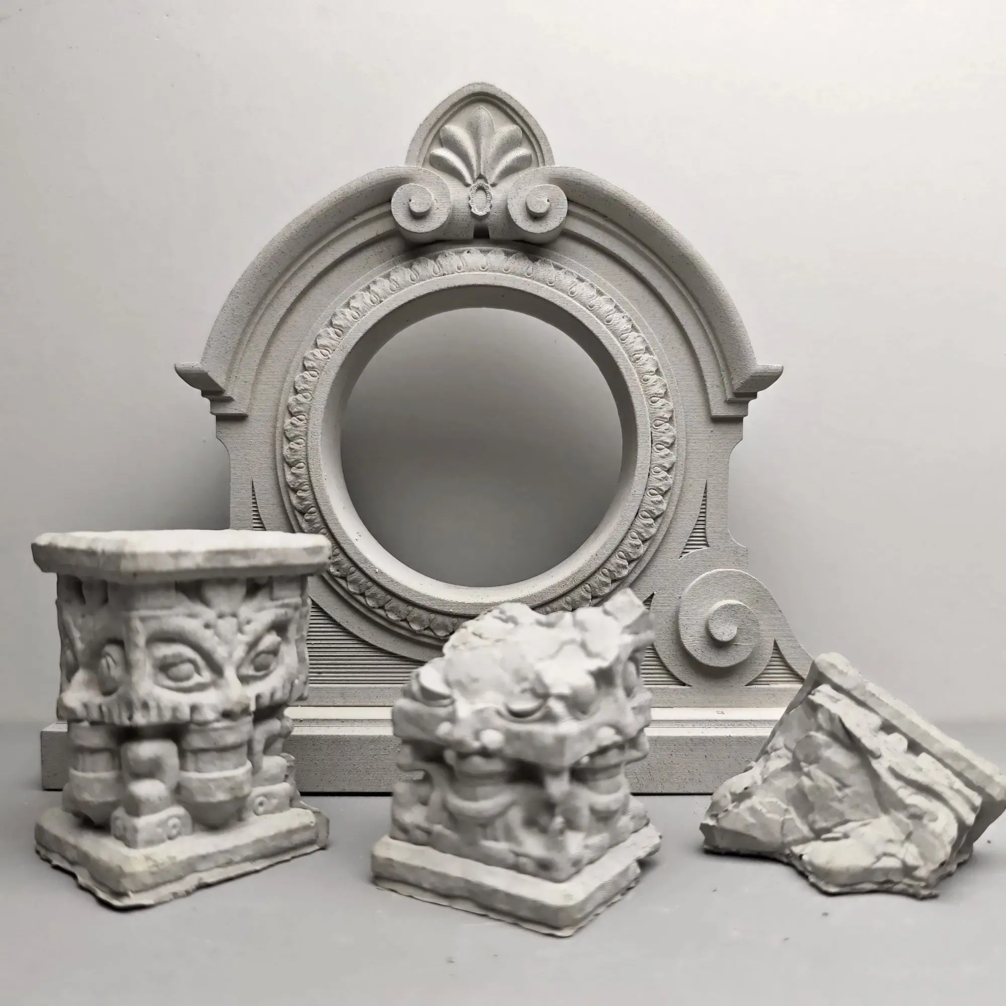 Lost Mayan civilization Roman columns, damaged Roman columns, ancient Greek architectural model, cement material