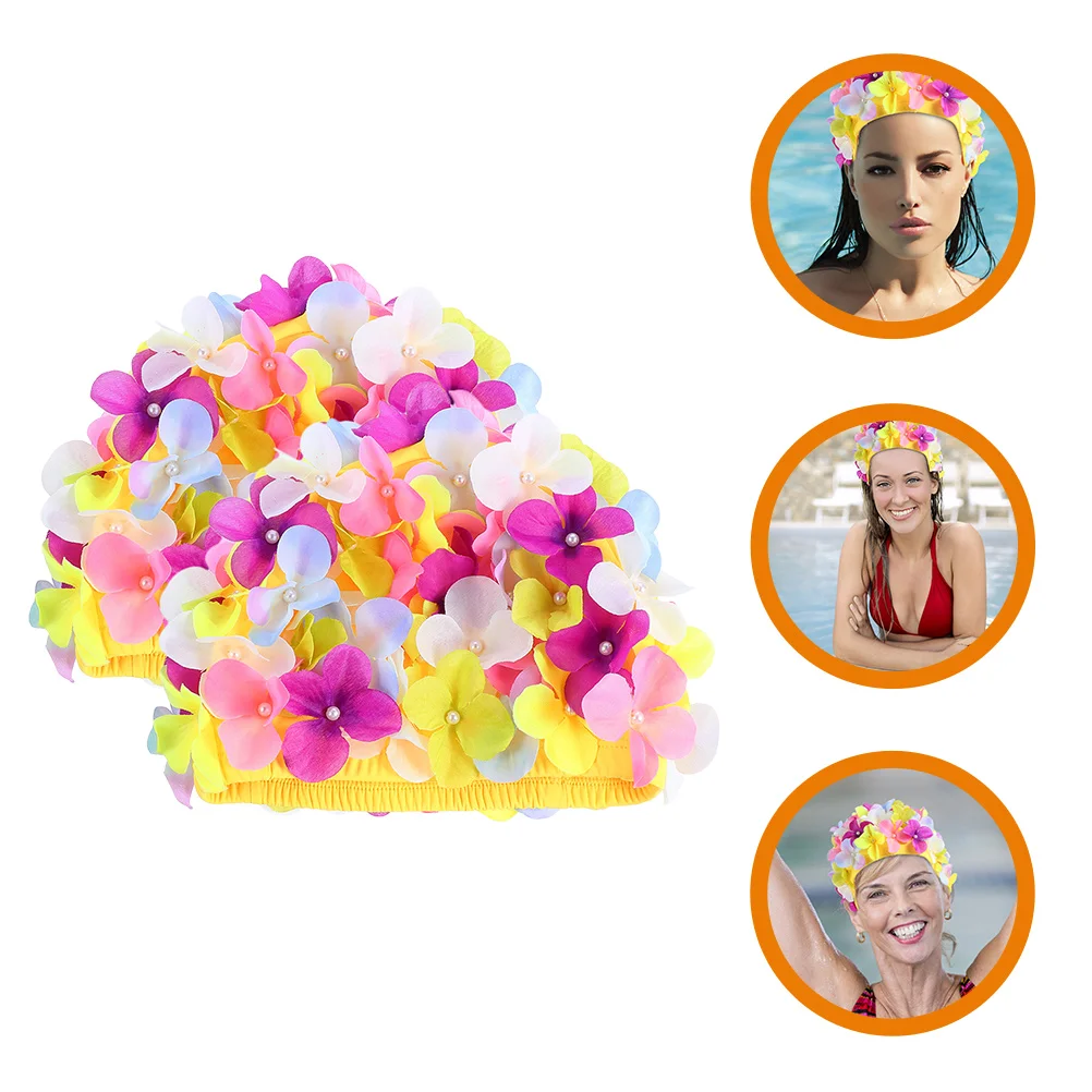 

2 Pc Petal Hair Care Swimming Cap Caps for Women Womens Cute Hats Bathing Shower