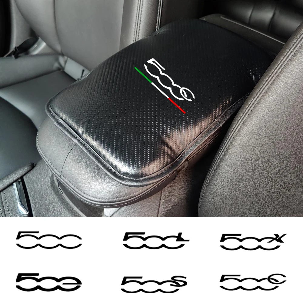 For Fiat 500 60th Anniversary HATCHBACK 500L 500S 500X 500C 500E Carbon Fiber Auto Armrests Storage Box Cover Pad Accessories