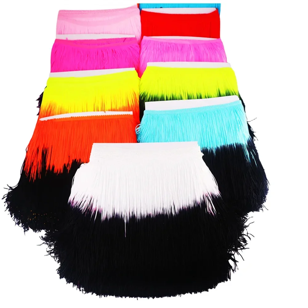 20CM Long Encrypted Two-Color Nylon Lace Trim Tassel Fringe DIY Latin Dress Stage Clothes Curtain Custom Accessories