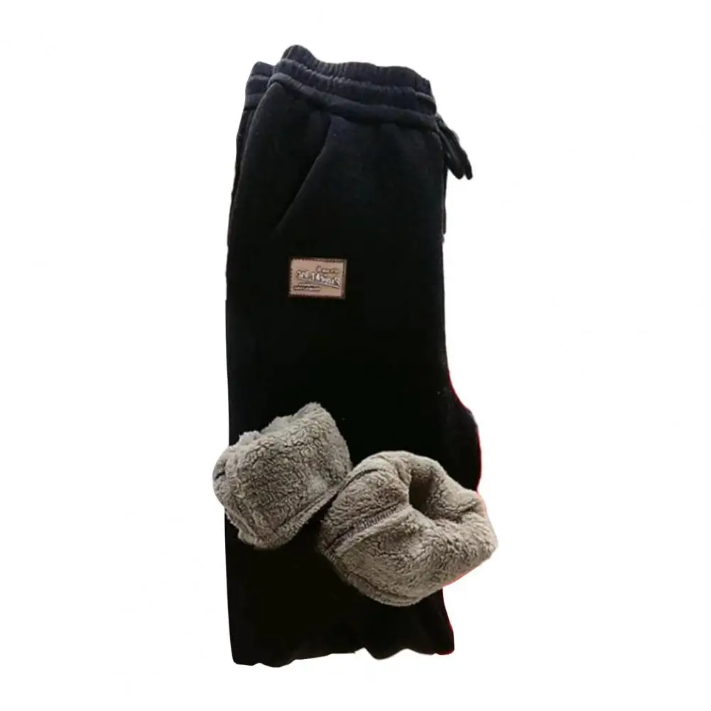 Calça de moletom feminina aconchegante forrada de lã com bolsos de cordão de cintura alta calças casuais de inverno quente para frio