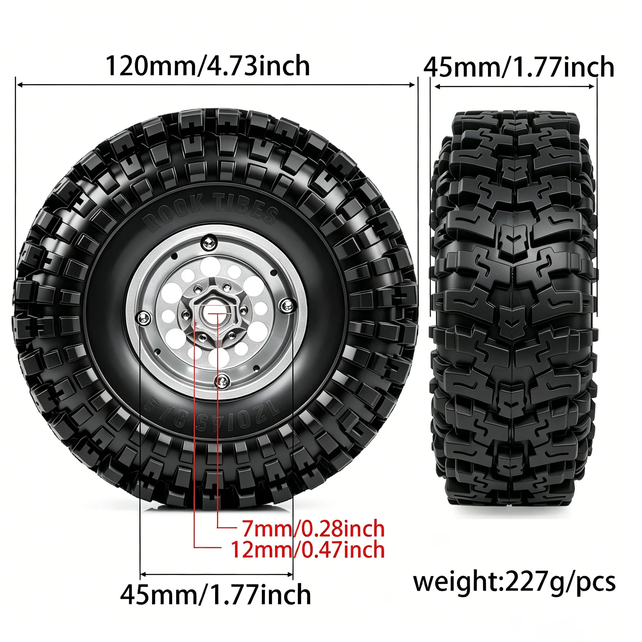 4Pcs 1.9 Inch Beadlock Wheels Tires 120mm OD Upgrade Parts for 1/10 RC Crawler Traxxas TRX4 Axial SCX10 Replacement Accessories