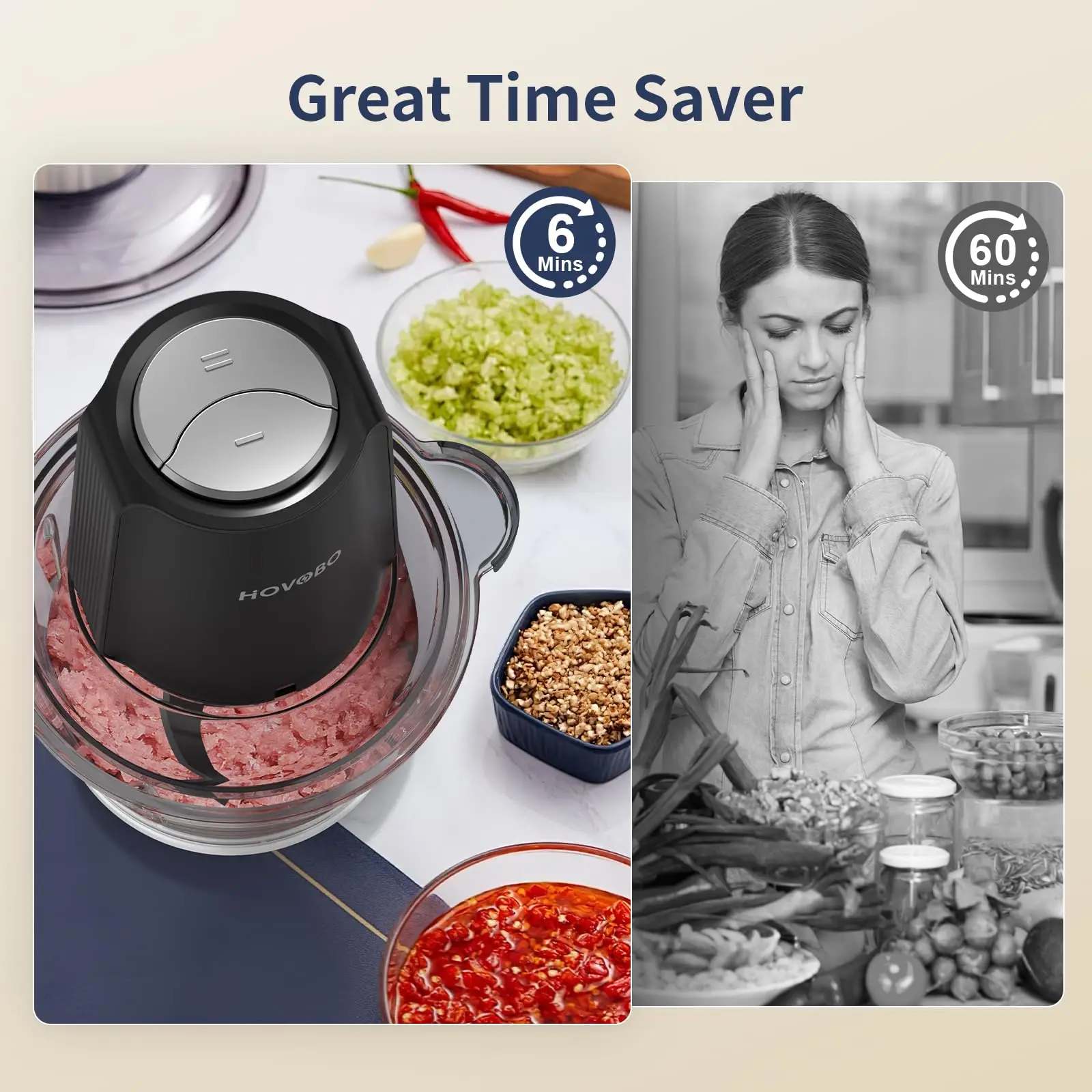 Food Processor Electric Meat Grinder 500W Food Chopper 2 Speed for Vegetable Kitchen Cutter Medium Super Chopping Grinding