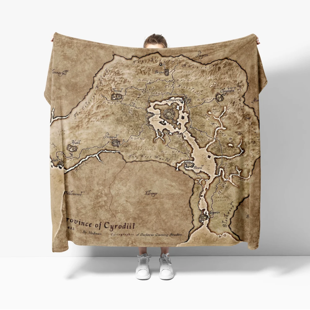 Manta grande Retro con mapa de Cyrodiil, rollos para personas mayores, manta con mapa de juegos remasterizado, ropa de cama de Franela suave y cálida para sofá