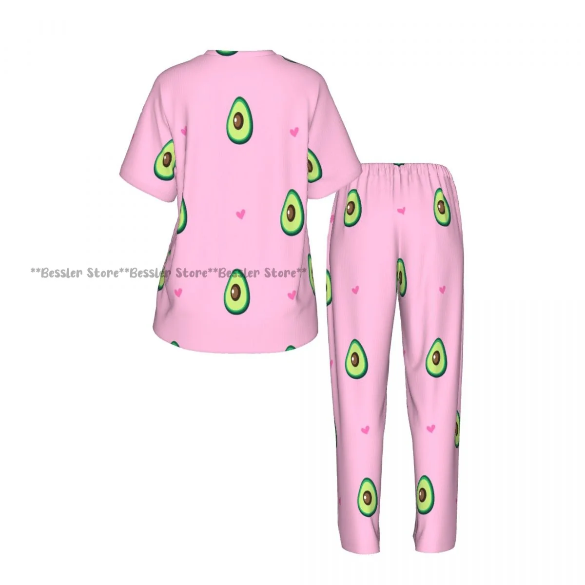 Women Pajama Sets Lounge Sleepwear Cute Avocado And Hearts Short Sleeve Nightwear 3