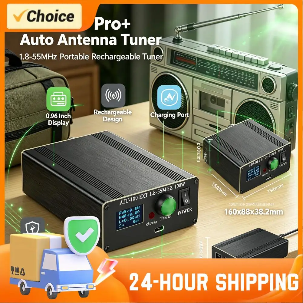 ATU-100 Pro+ Automatic Antenna Tuner 1.8-55MHz Multi-Function Antennas Tuners 0.96 Inch Display Tuning Unit