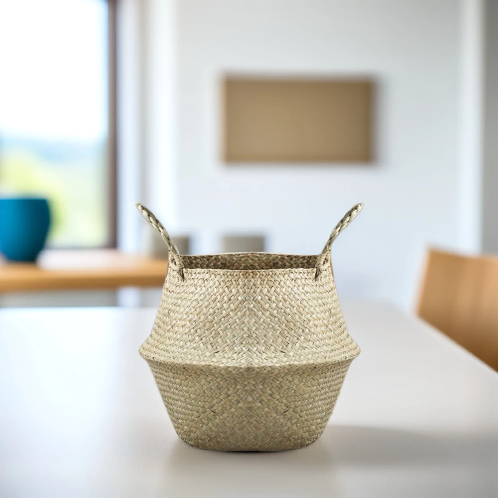 

Seagrass Woven Planter Storage Basket Natural Boho Flower Pot Rattan Baskets Reusable Decor