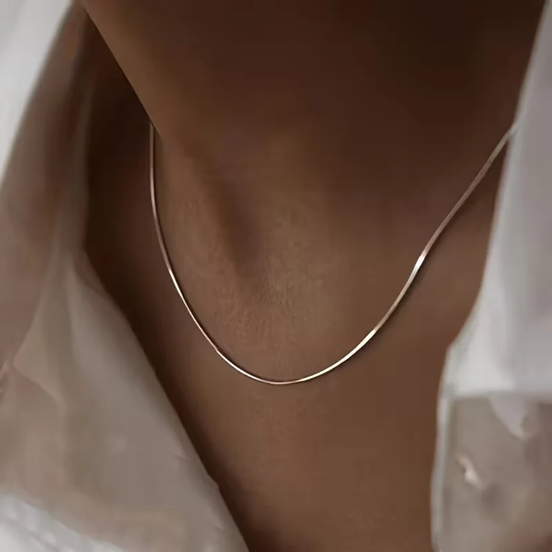 316L Stainless Steel Hypoallergenic Snake Bone Chain Clavicle Chain 2.2G 1mm Silver Tone Matching Chain 45/50/55/60cm