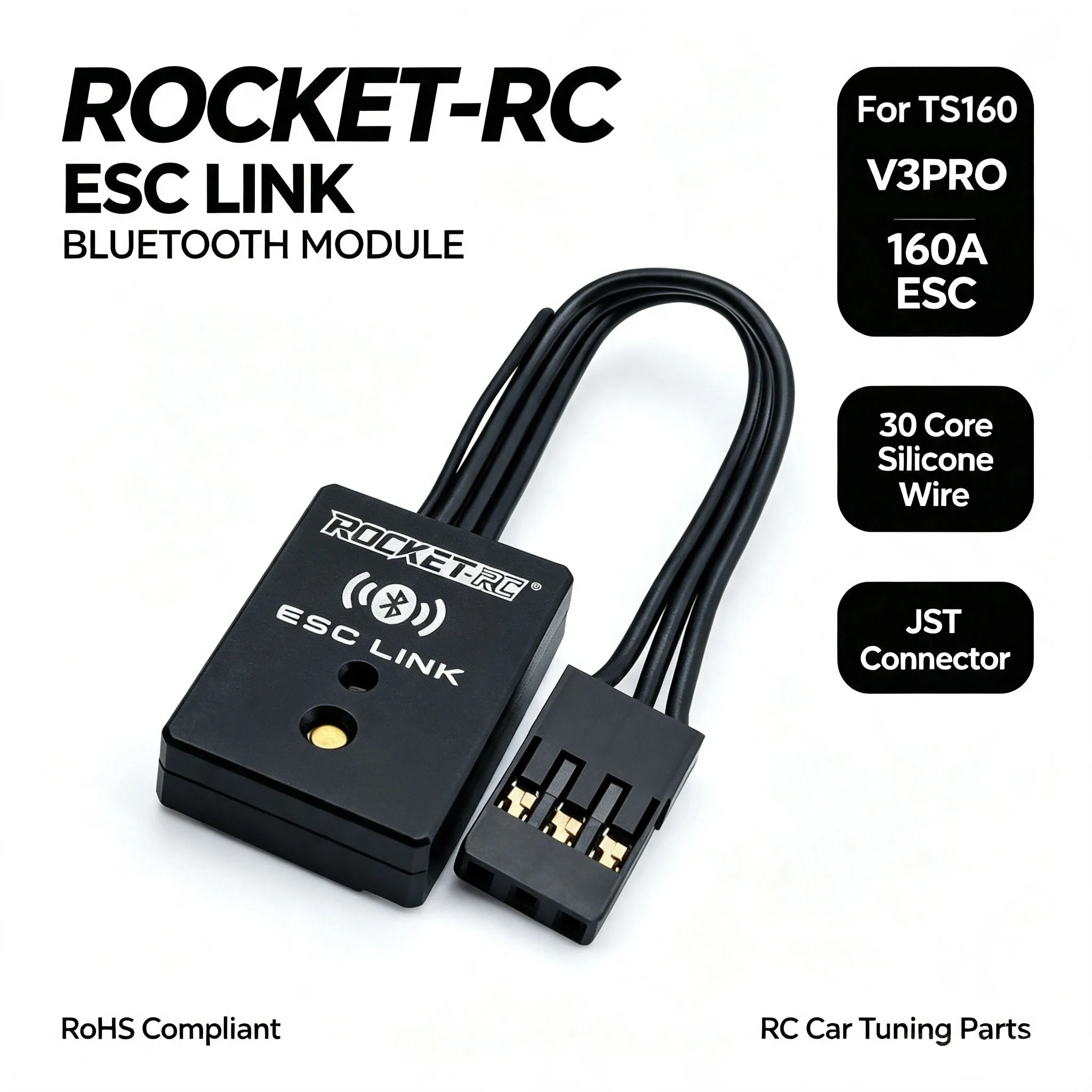 Rocket-RC ESC LINK Bluetooth Module A1 Black For TS160 V3PRO 160A ESC 30 Core Silicone Wire JST Connector RoHS RC Car Parts