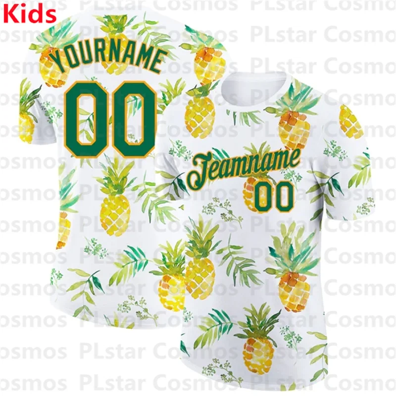 

Custom White Kelly Green-Gold 3D Pattern Pineapples Performance T-Shirts 3D Printed Kids Football Jersey Boys Tops Girl Tees