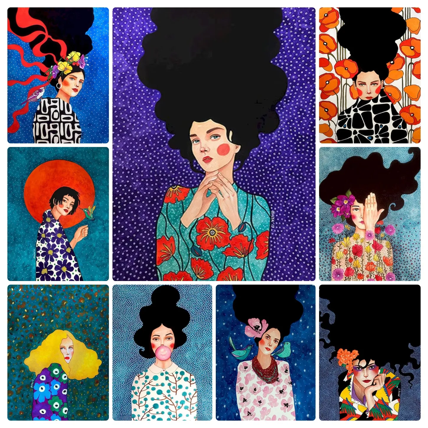Large Size Jigsaw Puzzle 500/1000/1200/2000Pcs Abstract Floral Women Portrait Jigsaw Puzzles for Adults Stress Relief Toys Gifts