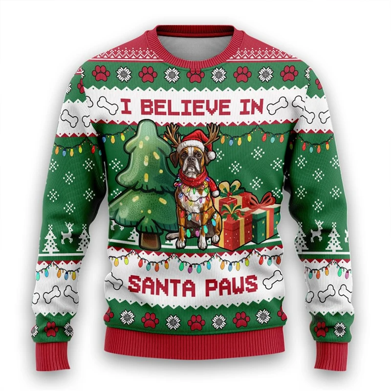 

17 Dog Designs Graphic Men's Sweatshirts Cute Dog Paw Ugly Christmas Sweater Boston Terrier Pullovers Kawaii Women's Tracksuit