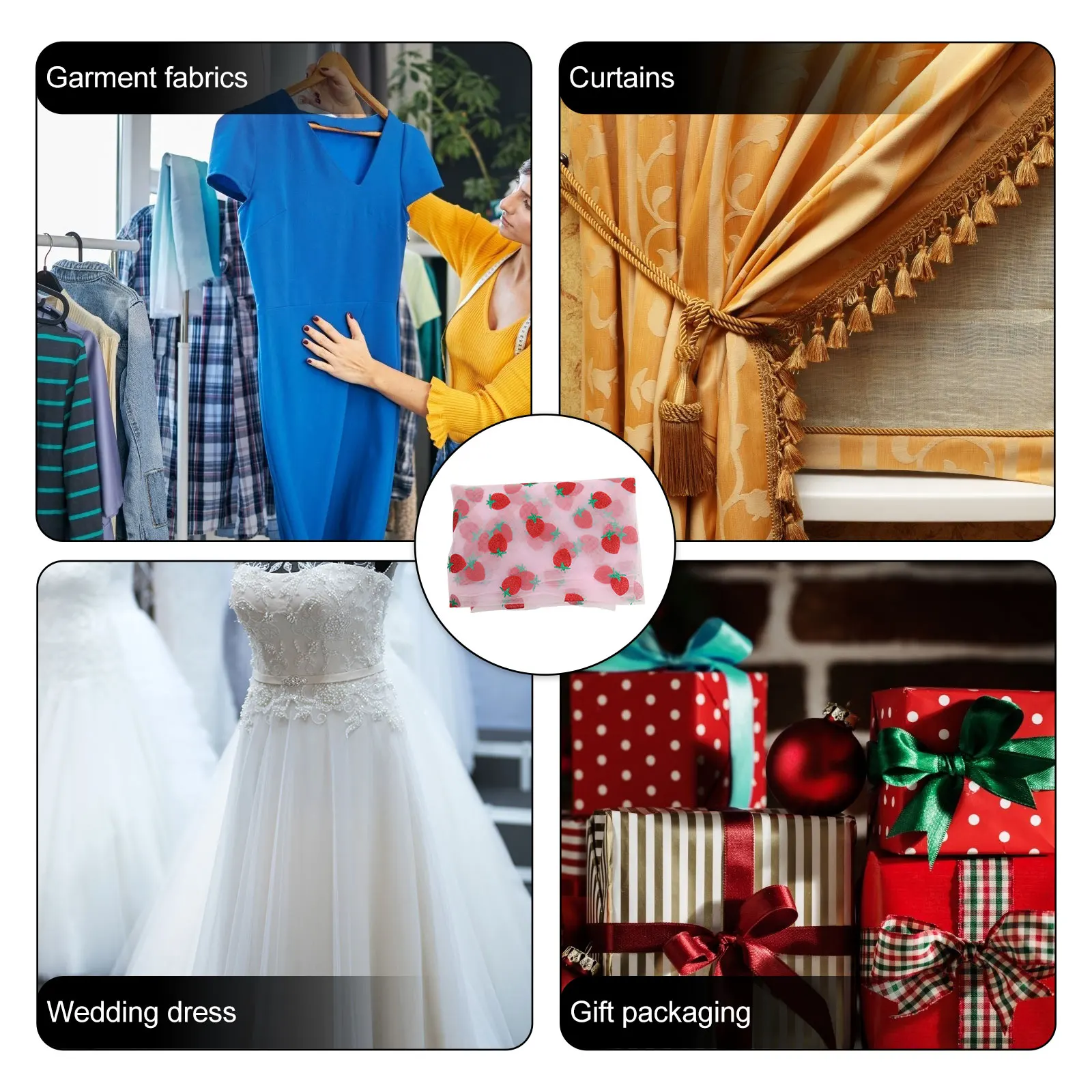 

1 Roll Net Mesh Fabric With Strawberry Pattern Cuttable Diy Sewing Craft For Wedding Valentine Decorative Dress Supply