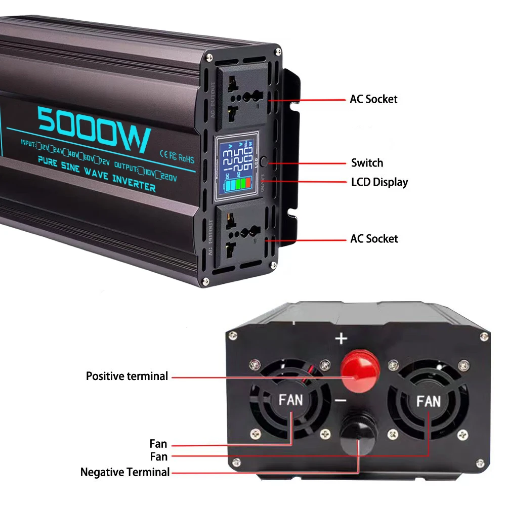 Pure Sine Wave Inverter DC 12V/24V To AC 220V 2000W 3000W 4000W 5000W 6000W Power Converter Car Solar Inverter For Home,RV,Truck view 2