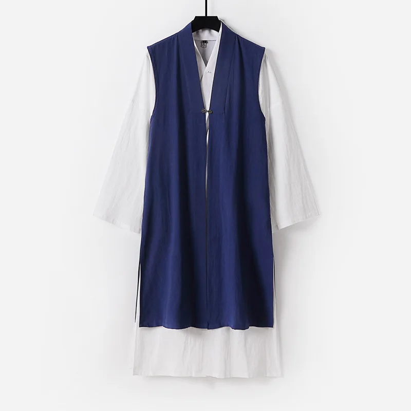 

Cosplay Wudang Taoist Robe Costume Traditional Chinese Hanfu Vest Suit Tai Chi Uniform Retro Cotton Linen Oriental Clothes 9XL