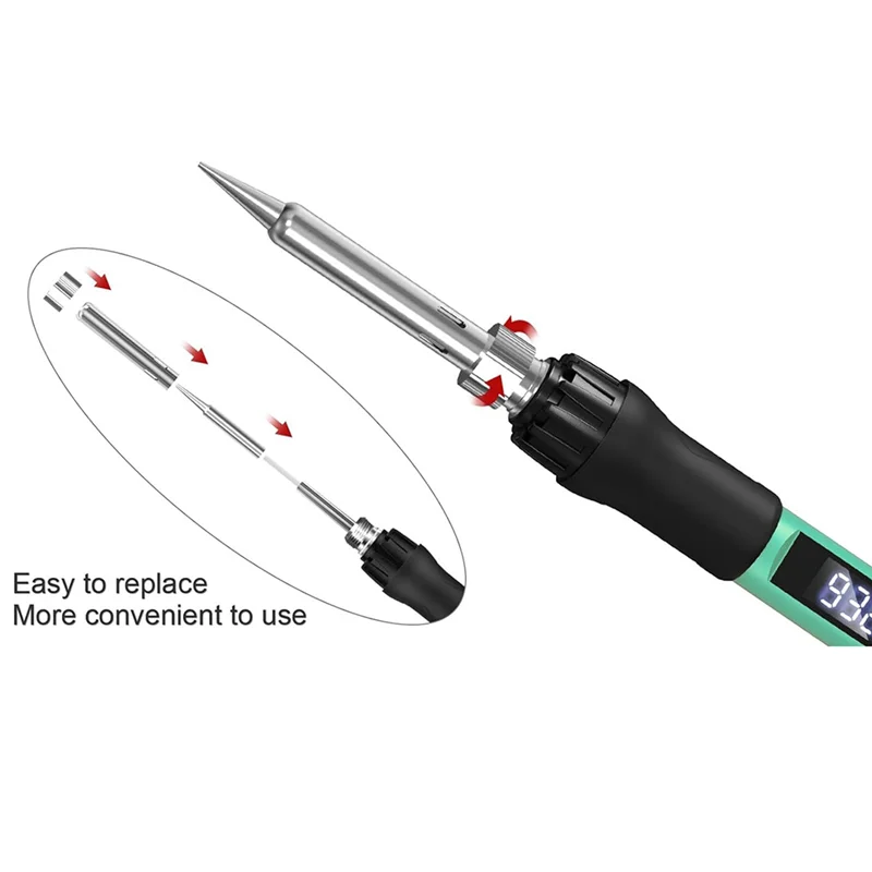 

Комплект паяльника, 100 Вт со светодиодным цифровым дисплеем, регулируемая температура 300-1200 ° Электронный паяльный комплект F, вилка стандарта США-AT36