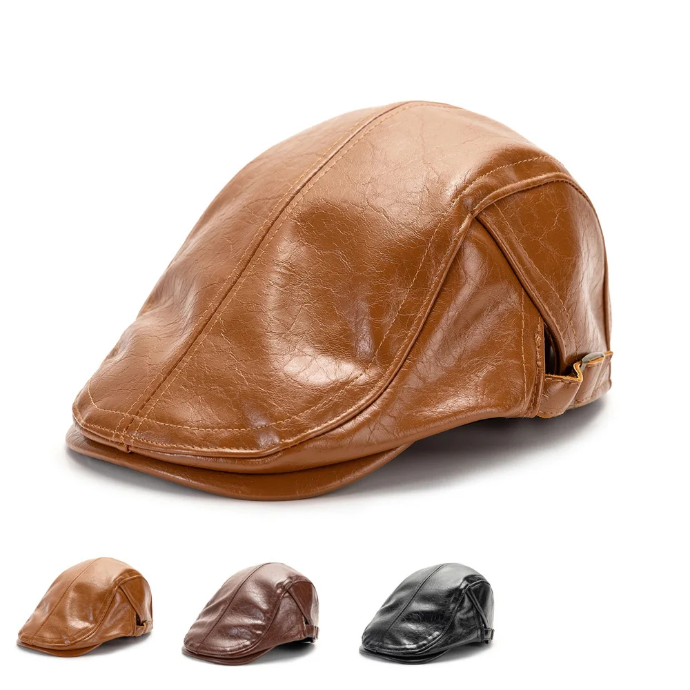 

Akkad Kuti Unisex Black Vintage PU Beret - Old Money Style Flat Cap Artist Newsboy Winter Hat