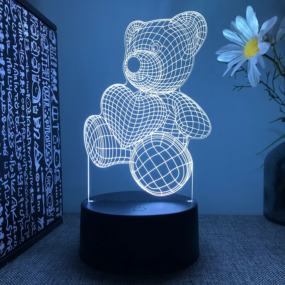 Hot sale christmas bear cute teddy bear 3D acrylic night light cute bear desk lamp boy girl valentine\'s day gift christmas gift