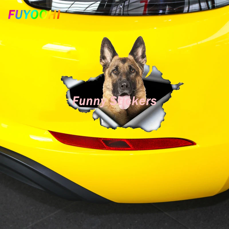 FUYOOHI Play Stickers Self-adhesive 3D Decal Pet Dog German Shepherd Car Sticker  Auto Decors on Bumper Rear Window Trolly Case