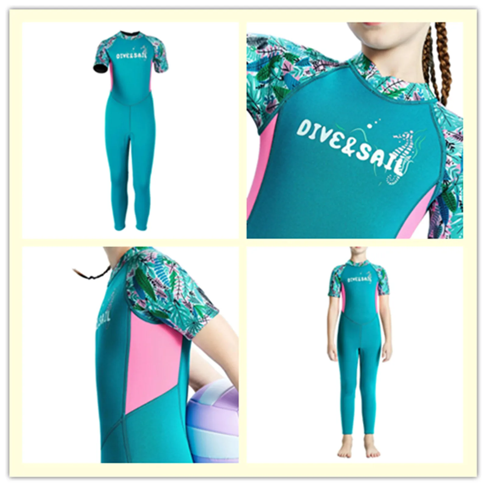 

Kids Girls Rash Guard Swimsuit 2.5mm Neoprene Wetsuit Swimwear Cute Diving Surfing Swimming Jumpsuit Back Zipper Swim Bodysuit
