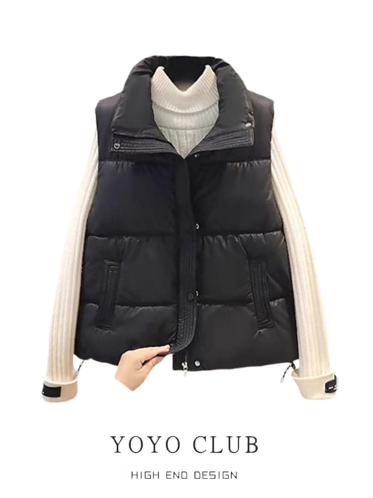 Winter Women's Short Loose PU Leather down Cotton Vest Brand Buckle Large Size Jacket Outerwear Fashion Versatile Zipper Closure
