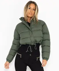 Color sólido cremallera cuello alto ropa cálida acolchada de algodón invierno suelto peso ligero mujeres abrigo moda estilo Popular