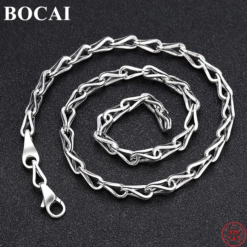 

BOCAI S925 Sterling Silver Necklaces for Women Men New Women's Fashion Simple 4mm 7mm Melon-seed Chain Argentum Jewelry