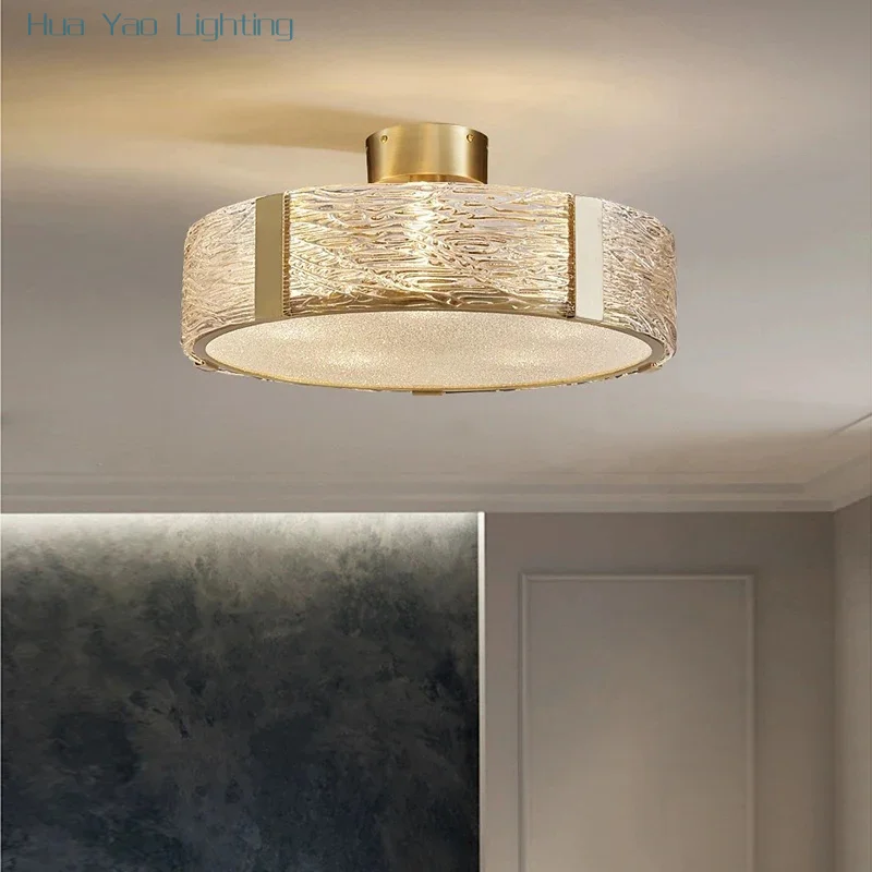 

Modern Brass Glass Ceiling Chandelier Living Room Bedroom Water Txture Glass Ceiling Lamp Home Decor Lampara Techo