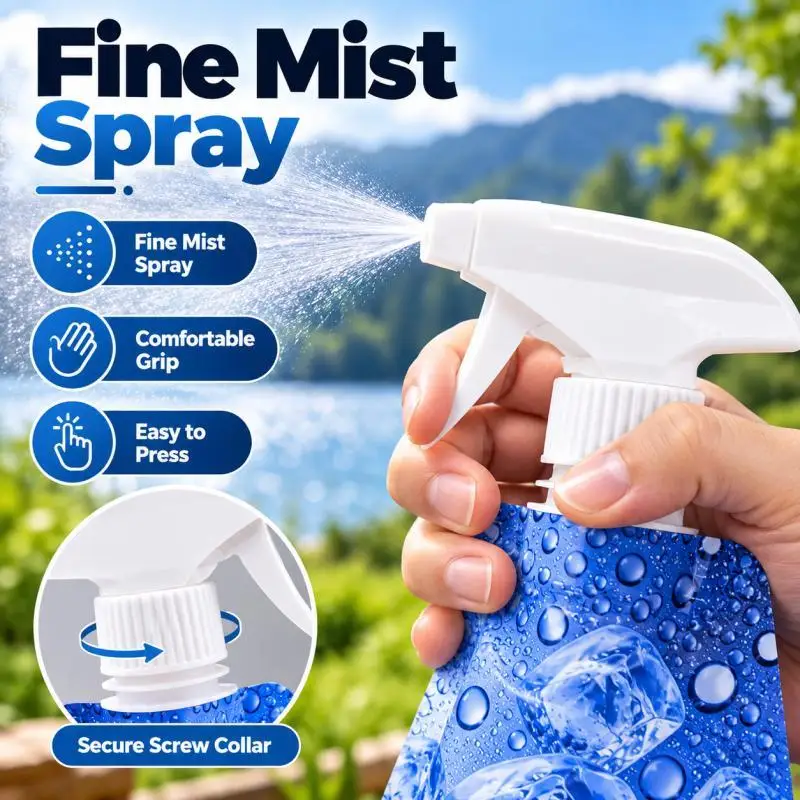 1/2PCS Portable Collapsible Spray Bottle Pouch, 500ml Blue Style, Foldable Water Sprayer for Camping Hiking Travel