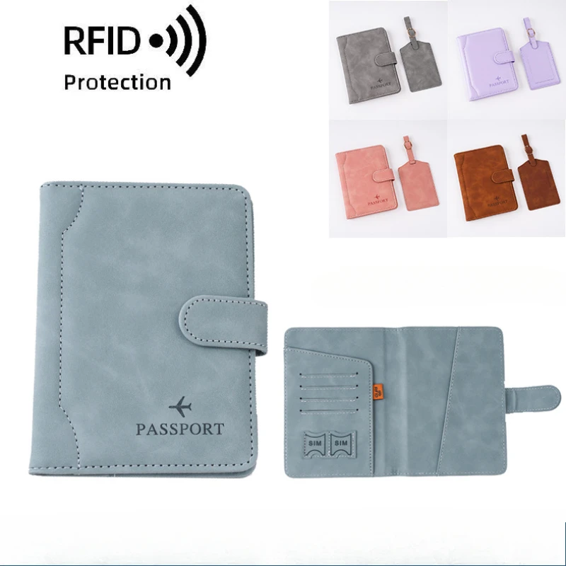 2025 New Magnetic Buckle RFID Travel Passport Holder Passport Cover Luggage Tag Set Ticket Clip Passport Wallet ID Card Holder