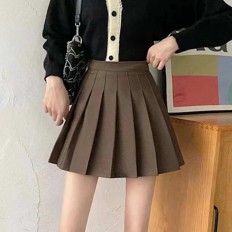

Summer Hot Selling Women's Clothing Solid Color Casual Skirt Zipper Button A-line Short Dress Women's Clothing Pleated Skirt
