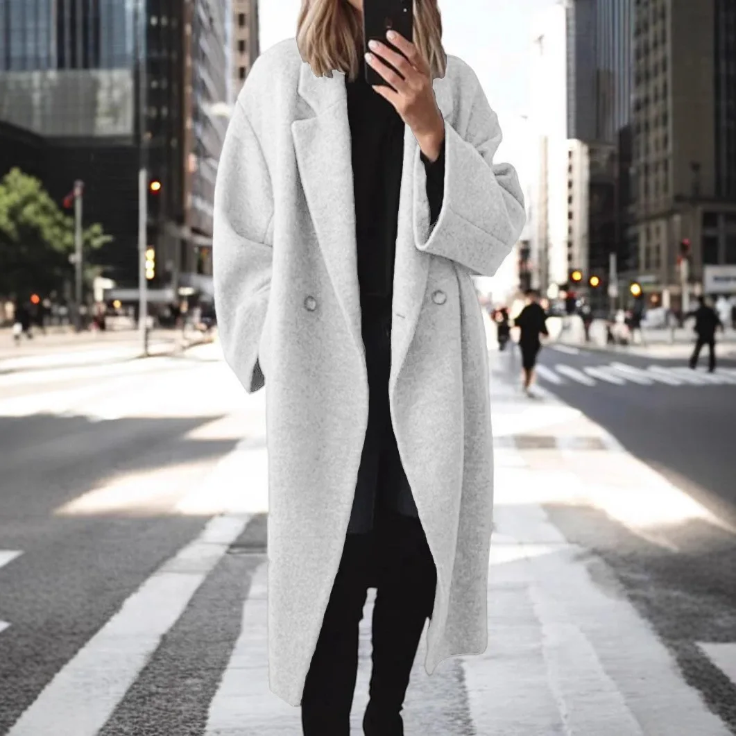 

Women Wool Long Coats Jackets Blends Turn Down Collar Coat Thick Warm Y2k Streetwear Jacket Work Outerwear Autumn Winter