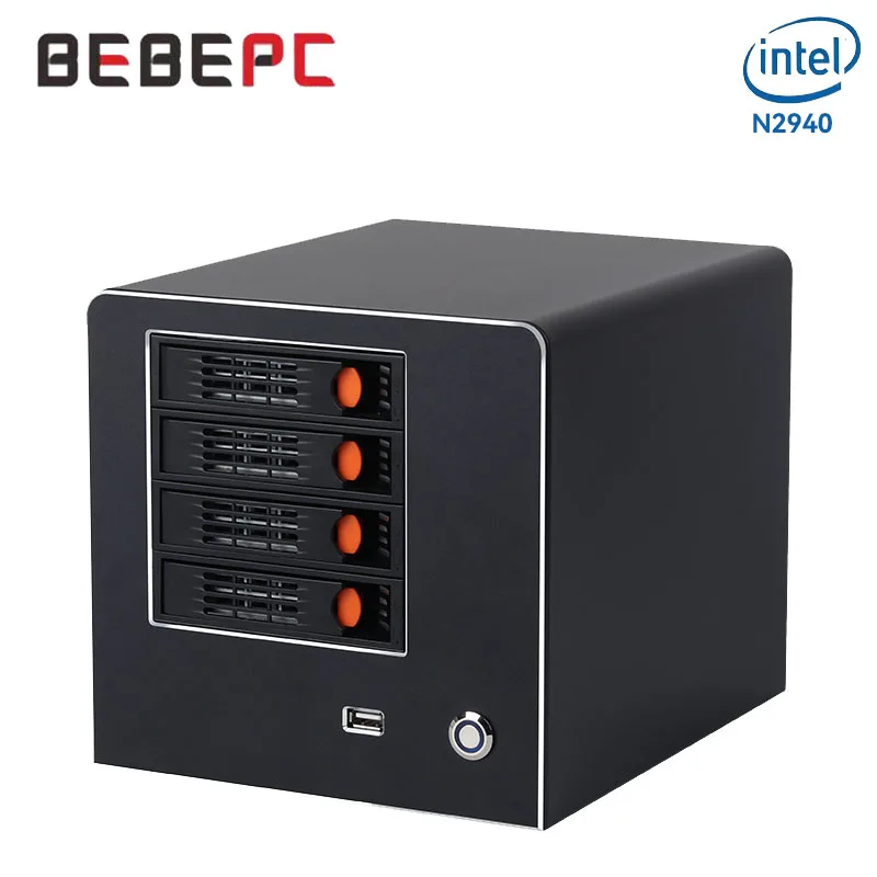 BEBEPC 4Bay N2940/N150 NAS Mini PC with 4x2.5/3.5 inch Sata HDDs 4xUSB Stable Massive Capactive Computer for Home Theater