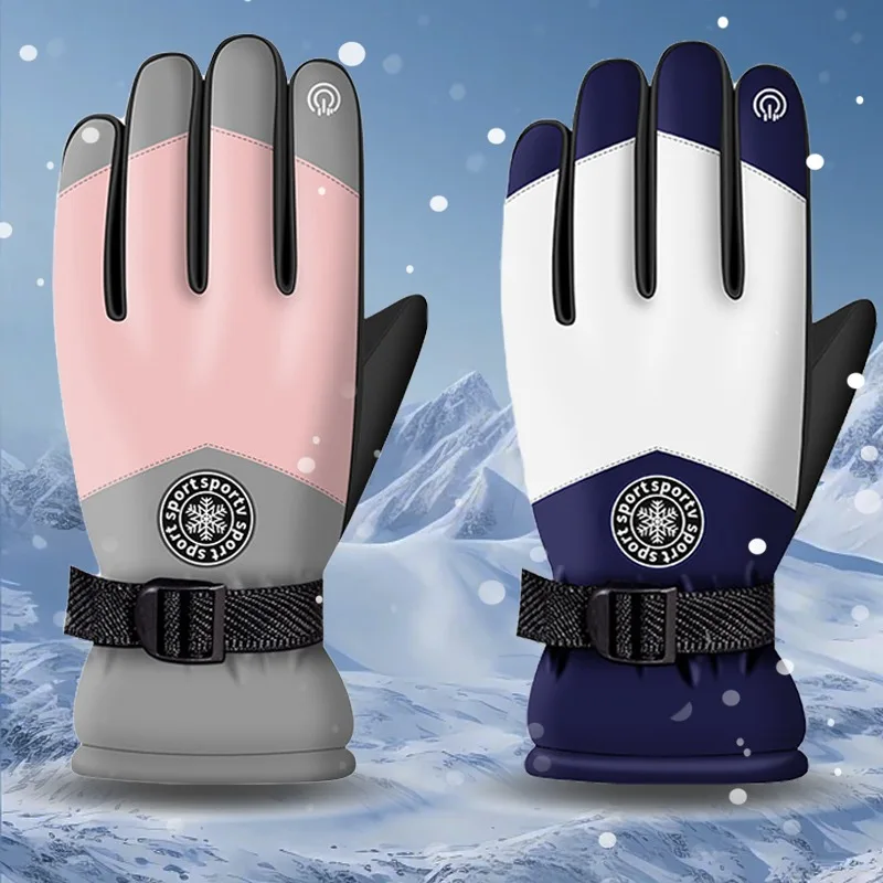 Thicken Fluffy Plush Ski Gloves Women Men Winter Waterproof Windproof Motorcycle Cycle Hiking Thermal Cold-Proof Snow Gloves