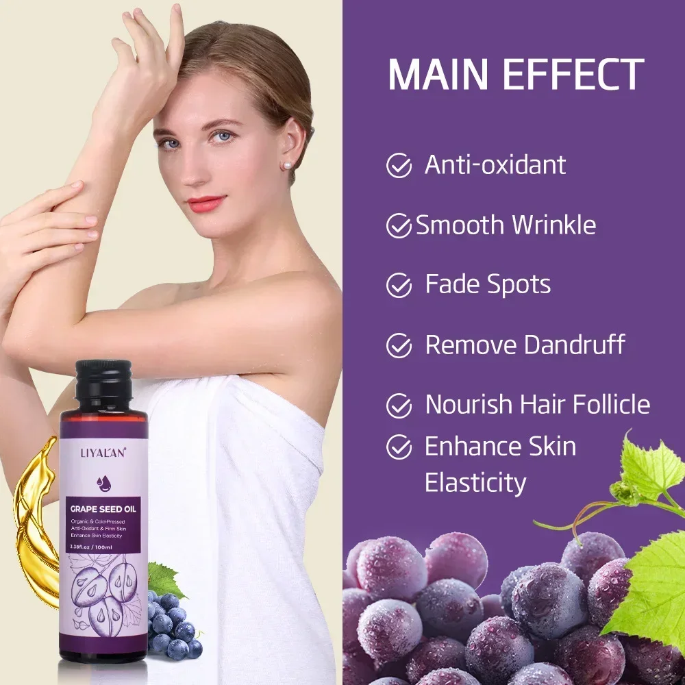 

100ml Grape Seed Oil Antioxidant Smooth Anti-Wrinkle Fade Spots Moisturizing Nourishing Organic Cold Press Carrier Oil Skin Care
